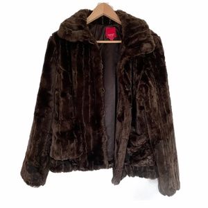 Faux Fur chocolate brown button up jacket medium